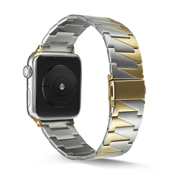 KNY Apple Watch 7 45 MM İçin Prizma Model KRD-48 Metal Kayış-Kordon Gri - Beyaz