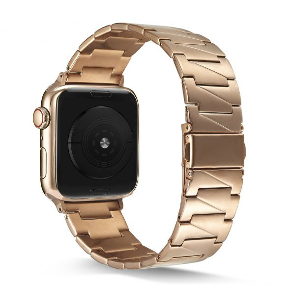 KNY Apple Watch 7 41 MM İçin Prizma Model KRD-48 Metal Kayış-Kordon Rose Gold