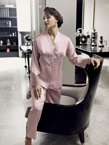 9200 Kadın Uzun Saten Gecelik Sabahlık 6'lı Takım - 10