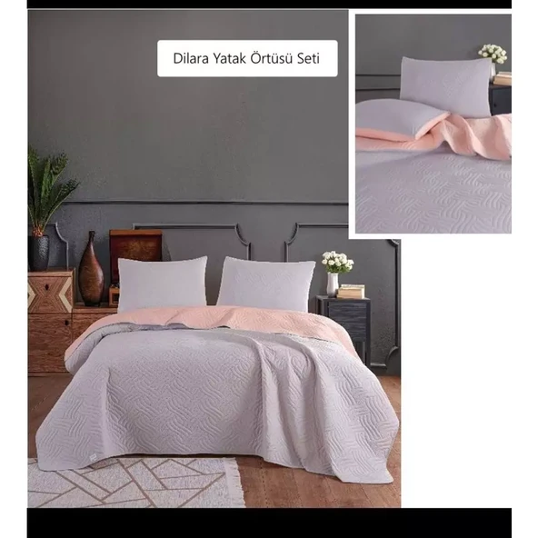 Colors & Colors Dilara Pamuklu Çift Kişilik Yatak Örtüsü Seti (220x240)-Gri Pudra - 2
