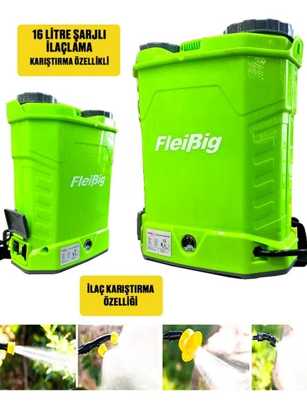 Germany Style Flebig Turbo Karıştırıcılı 16 Lt Şarjlı Sırt Tipi İlaç Pompası Akülü İlaçlama Makine - 3