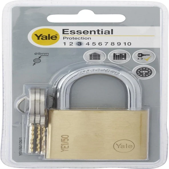 Yale essential serisi 50 mm prinç sarı asma kilit - 3