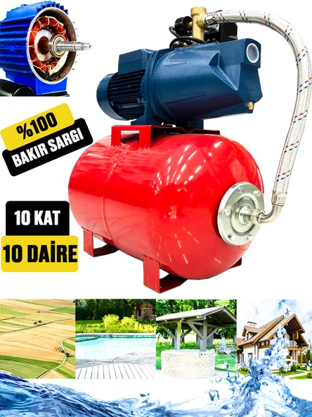 Germany Style  ibeltech 50 Litre 2 Hp Bakır Sargı Jet Pompalı Elektrikli Hidrofor 10 Kat 10 Dairey