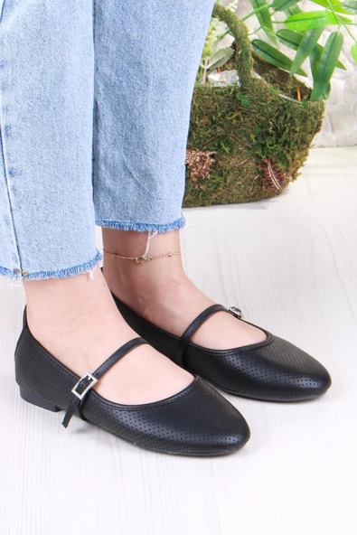 Fort 01-512 Soft Toka Detaylı Şık Ev İş Ofis Rahat Günlük Ayakkabı Kadın Babet - Resim 3