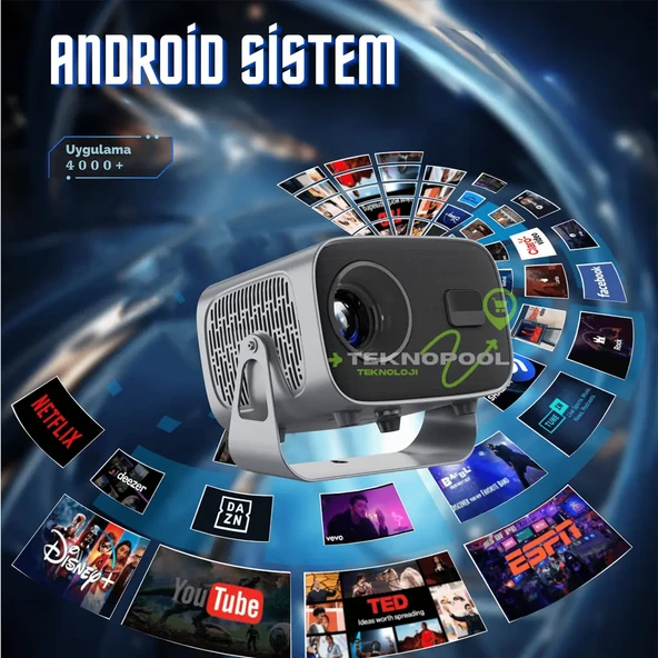 HX Apollo A1 Full HD 200 İnch Yansıtma Android Taşınabilir Projeksiyon Cihazı - 4