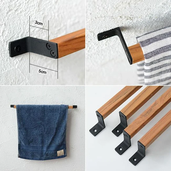 Ahşap Metal Havlu Tutacağı Metal Havlu Askısı 40 Cm Mutfak Banyo Çok Amaçlı Askılık Fincan Askılığı Mutfak Gereçleri Askılığı