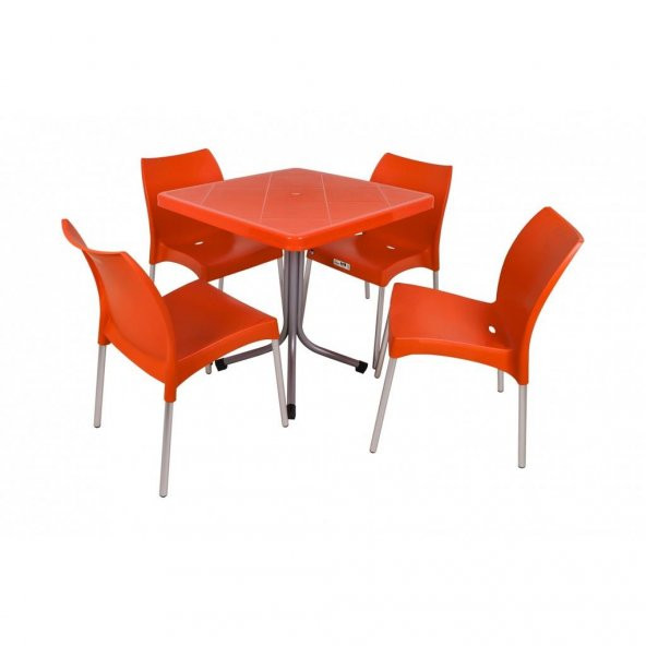Mandella Sabit Ayak 80x80 Alüminyum Ayaklı Nil Sandalye Masa Takımı Turuncu