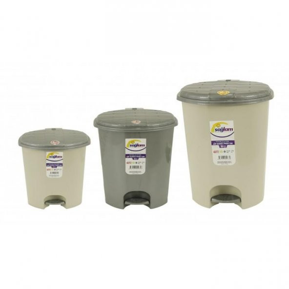 Sağlam Plastik 3lü Pedallı Çöp Kovası Set  (11-18-30 Lt)