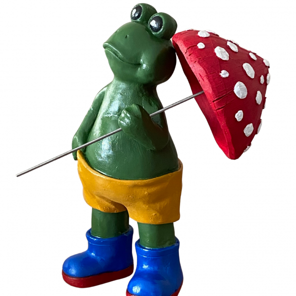 Büyük Boy Şemsiyeli Renkli Boyalı Kurbağa Biblo