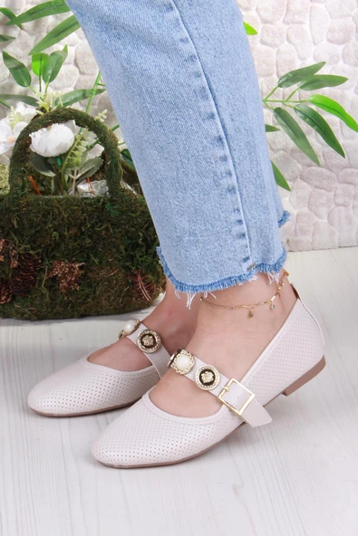 Fort 01-513 Soft Toka Detaylı Şık Ev İş Ofis Rahat Günlük Ayakkabı Kadın Babet - Resim 2