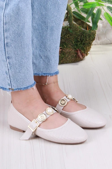 Fort 01-513 Soft Toka Detaylı Şık Ev İş Ofis Rahat Günlük Ayakkabı Kadın Babet - Resim 3