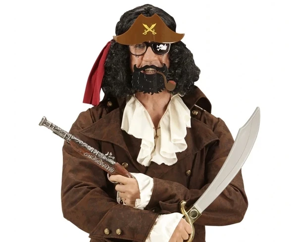 Kahve Renk Şapkalı Siyah Sakallı Lu Jack Sparrow Denizci Korsan Gözlüğü 24x25 Cm - 3