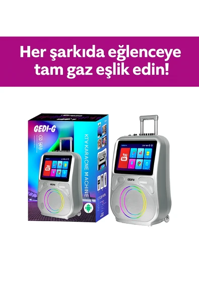 Ekranlı Taşınabilir Mikrofonlu Bluetooth Hoparlör YouTube Destekli, Işıklı, Tekerlekli Müzik Kutusu