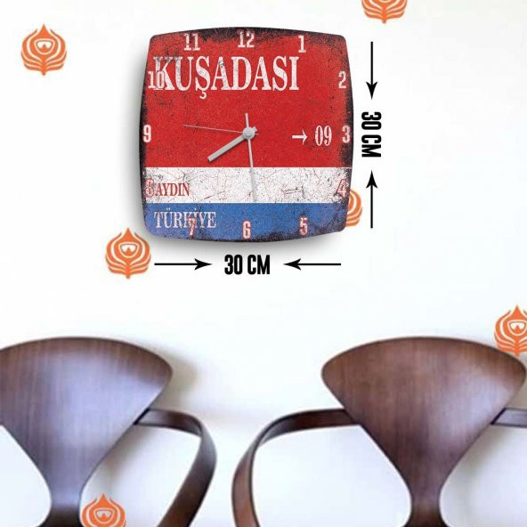 Aydın Kuşadası Sokak Tabelası Baskılı Ahşap Saat