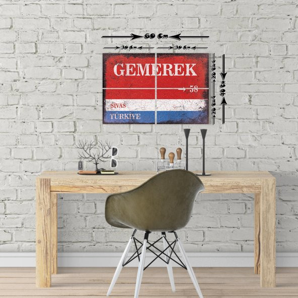 Sivas Gemerek Sokak Tabelası Vintage Tablo 4 Parça 20x30cm (40x60cm)