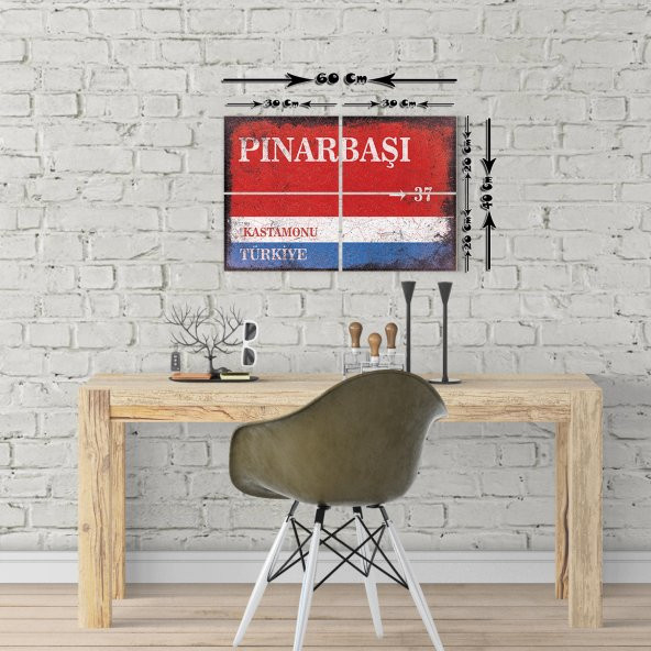 Kastamonu Pınarbaşı Sokak Tabelası Vintage Tablo 4 Parça 20x30cm (40x60cm)