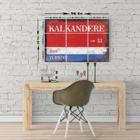 Rize Kalkandere Sokak Tabelası Vintage Tablo 9 Parça 20x30cm (60x90cm)