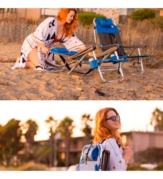 Beach Star Light Plaj Şezlong Sandalye-Mavi - Resim 7