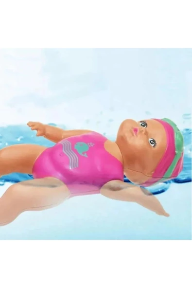 admay (2 ADET )Küvette Havuzda Kendiliğinden Yüzen Kurmalı Swimming Baby Yüzen Bebek  10 Cm - 2
