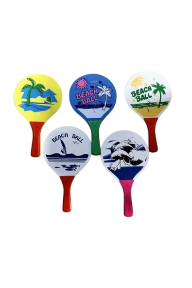 admay Beach Ball Tahta Raket Iki Adet Raket Bir Adet Top Renkli - 1