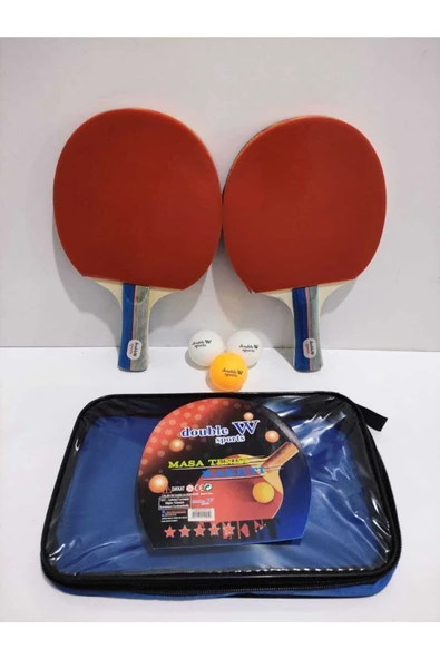 DOUBLE W SPORT Çantalı Masa Tenis Seti 2 Raket +3 Top - 1