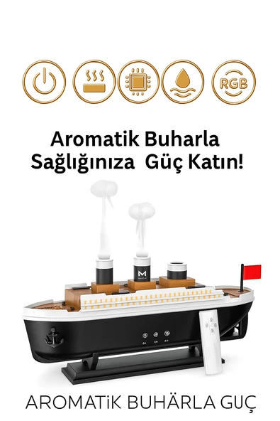 Gemi Tasarımlı Işıklı Aroma Terapi  Hava Nemlendirici Buhar Etkisiyle Ferahlık ve Şıklık Bir Arada - 1