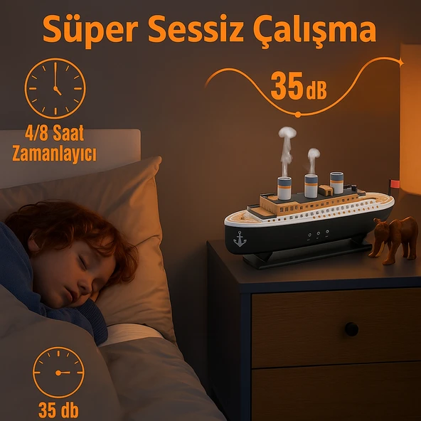 Gemi Tasarımlı Işıklı Aroma Terapi  Hava Nemlendirici Buhar Etkisiyle Ferahlık ve Şıklık Bir Arada - 5