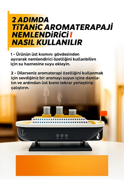 Gemi Tasarımlı Işıklı Aroma Terapi  Hava Nemlendirici Buhar Etkisiyle Ferahlık ve Şıklık Bir Arada - 2