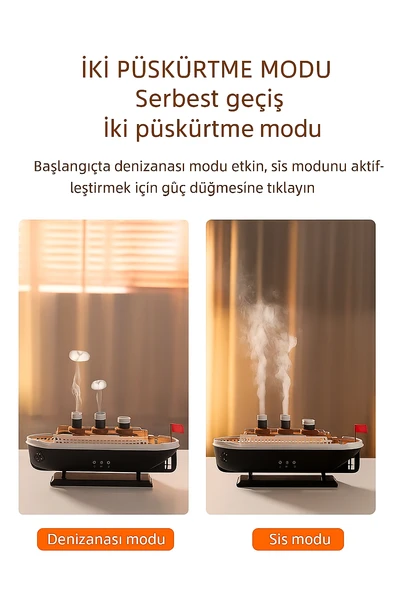 Gemi Tasarımlı Işıklı Aroma Terapi  Hava Nemlendirici Buhar Etkisiyle Ferahlık ve Şıklık Bir Arada - 3