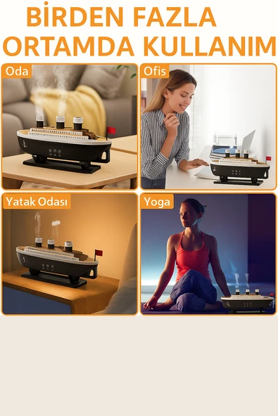 Gemi Tasarımlı Işıklı Aroma Terapi  Hava Nemlendirici Buhar Etkisiyle Ferahlık ve Şıklık Bir Arada - 6