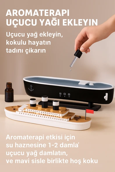 Gemi Tasarımlı Işıklı Aroma Terapi  Hava Nemlendirici Buhar Etkisiyle Ferahlık ve Şıklık Bir Arada - 4