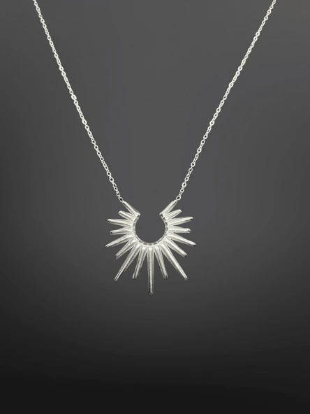 Gümüş Renk Güneş Figürlü 316L Çelik Zincir Kolye 45 cm | Parlak ve Zarif Tasarım ürün görseli 1