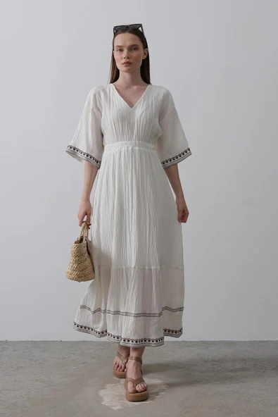 KolEtekNakışlıElbise - Beyaz - Resim 2