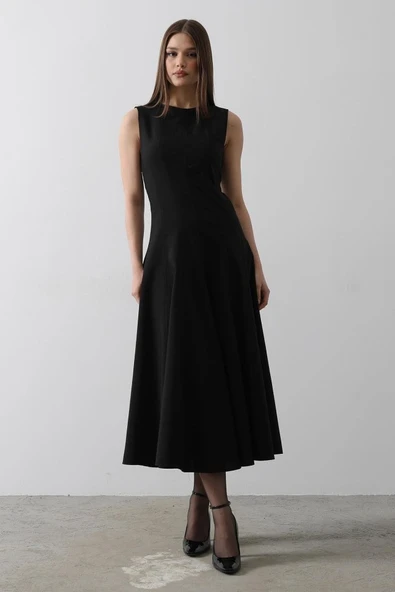 Kolsuz Uzun Elbise - Siyah - 2