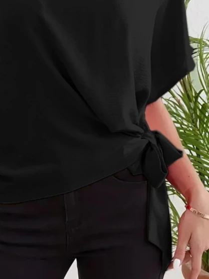 Kadın Kısa Kollu Bisiklet Yaka Yandan Bağlamalı Aerobin Bluz - Resim 3