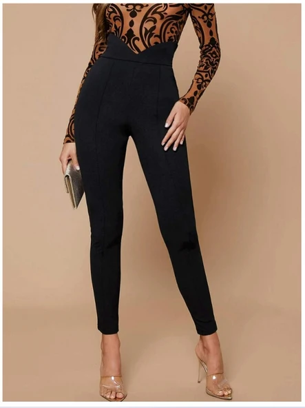 Kadın Siyah Krep Kumaş Pantolon - Resim 2