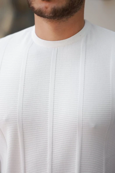 Erkek Desenli çizgi Kabartmalı Kısa Kollu Tişört - Resim 3