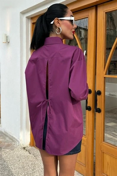 Süzine Cepli Arkası Yırtmaçlı Oversize Gömlek 3420 - Resim 2