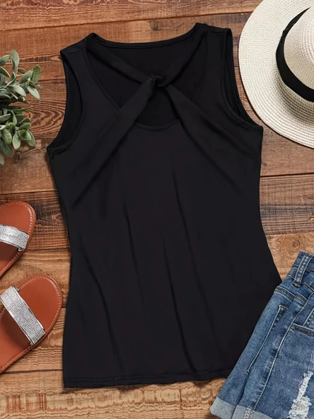 Kadın önden çapraz Detay Askılı Viskon Bluz - Resim 4