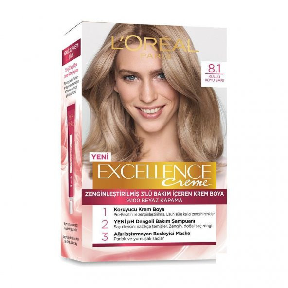 Loreal Excellence Creme Saç Boyası 8.1 Küllü Koyu Sarı
