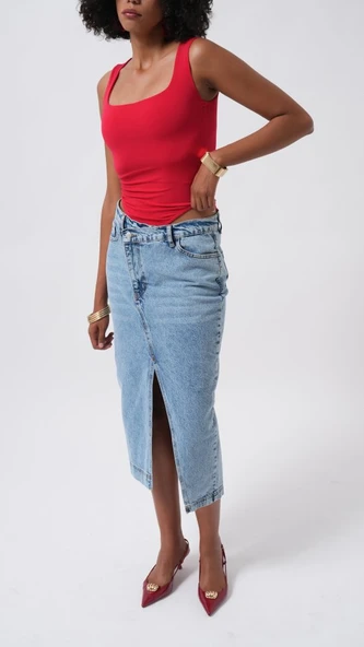 Kare Yaka Kalın Askılı Bodysuit - Resim 3