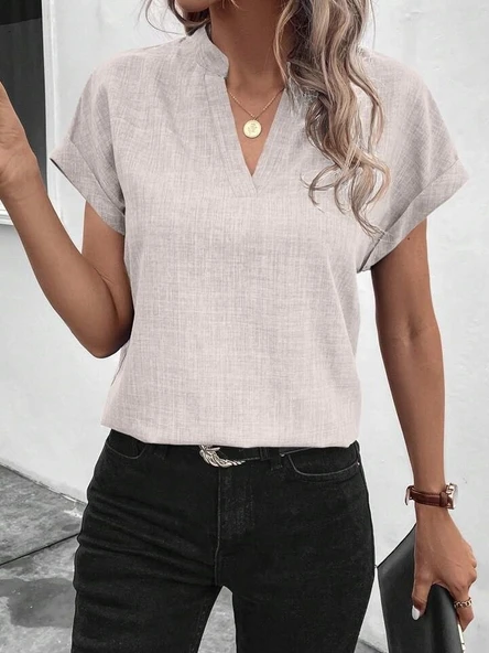 Kadın Kısa Kollu Hakim Yaka Sofya Bluz - Resim 4