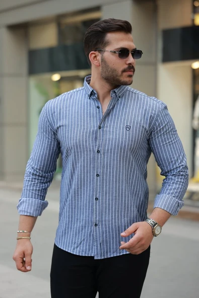 Erkek çizgili Uzun Kollu Gömlek ürün görseli 1