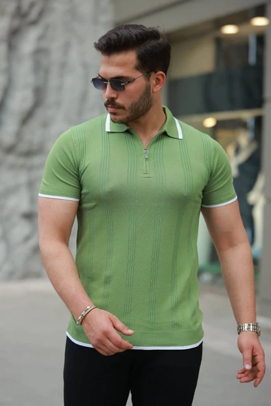 Erkek Fermuar Yakalı Kısa Kollu Tişört ürün görseli 1