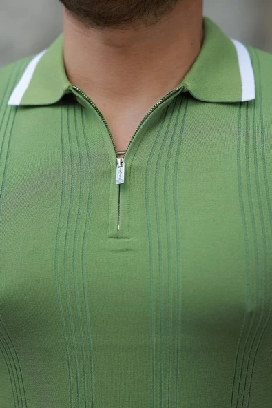 Erkek Fermuar Yakalı Kısa Kollu Tişört - Resim 3