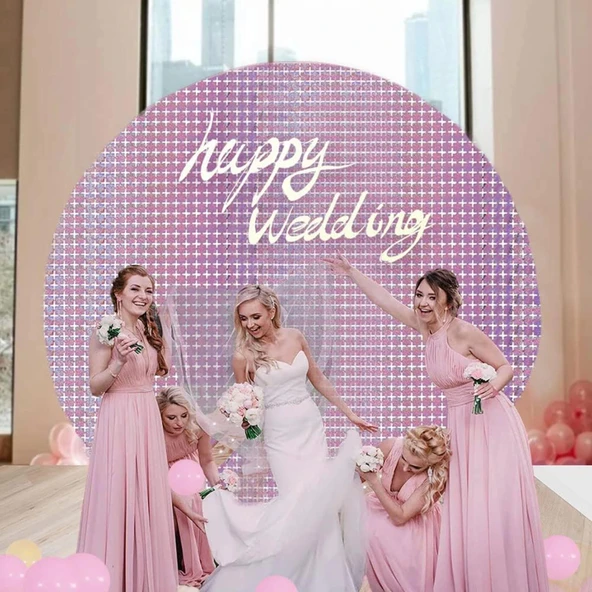 Ekstra Metalize Rose Gold Renk Disko Dikdörtgen Kesim Kapı Perdesi Dekorasyon 1x2 Metre - 4