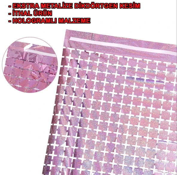 Ekstra Metalize Rose Gold Renk Disko Dikdörtgen Kesim Kapı Perdesi Dekorasyon 1x2 Metre - 5