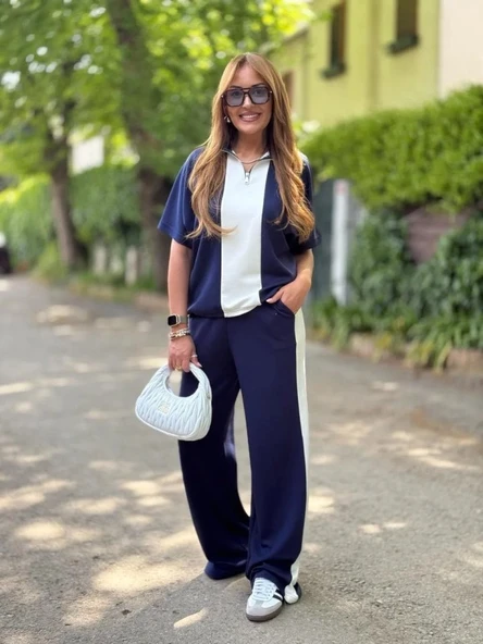 Kadın Modal Kumaş Yakası Fermuarlı şerit Detaylı Takım - Resim 3