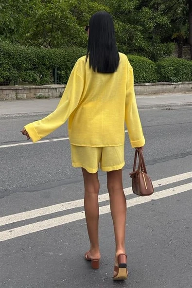 Gömlek Ve Şort Flamlı Keten Takım 10130 - Resim 4