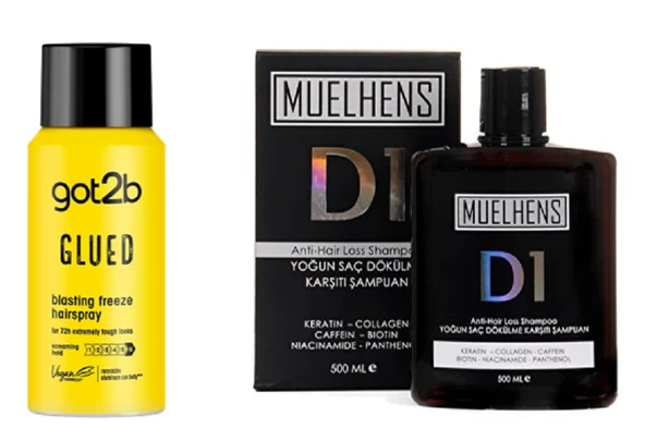 Schwarzkop Got2B Glued Seyahat Saç Spreyi 100ML+Muelhens D1 Yoğun Saç Dökülme Karşıtı Şampuan 500ml